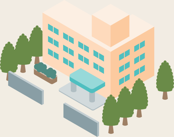 木々に囲まれた福祉施設の建物のイラスト