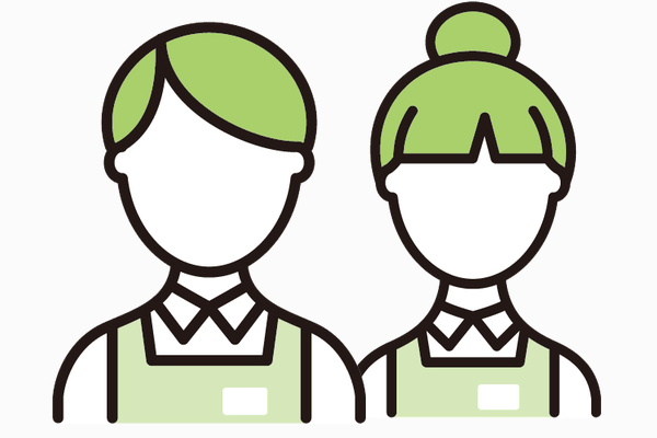 エプロン姿で並ぶ2人のスタッフのイラスト